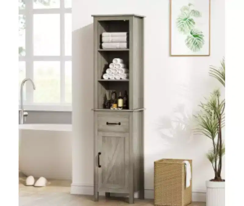 Rustic Gray Bathroom Narrow Cabinet Single-door, single-drawer compartmentalized storage Suitable for bathrooms and washrooms
