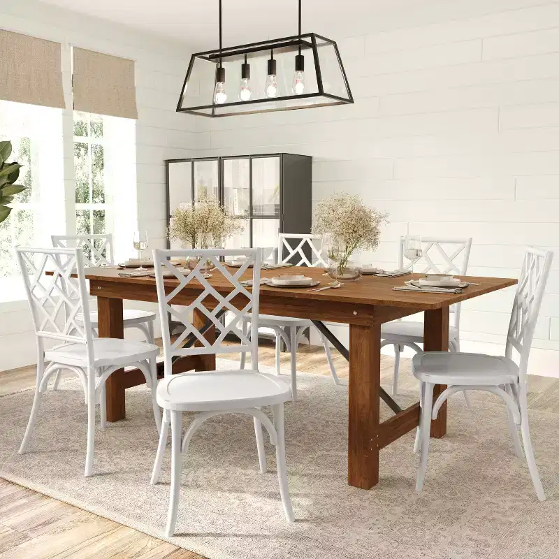 Set of 2 Solid Wood Dining Chairs with Stackable Design, Ornate Seat Back Accenting, and Elegant Finish