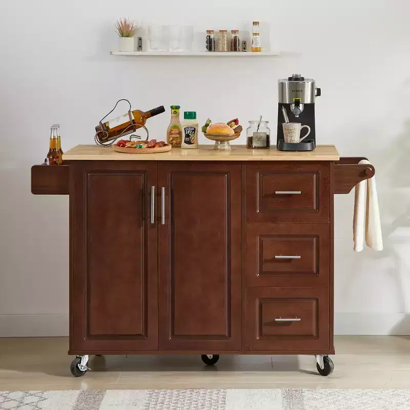 Modern Kitchen Island with Drop Leaf Rolling Kitchen Island Cart with 3 Drawers Storage Cabinet Tower Rack