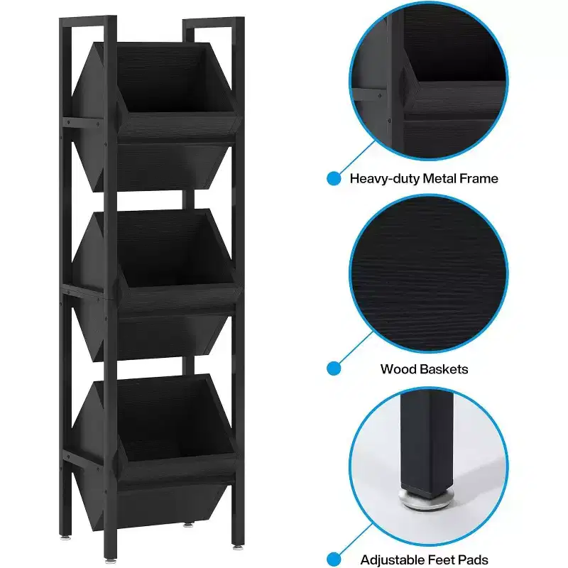 3 Tier Vertical Wood Bin Shelves