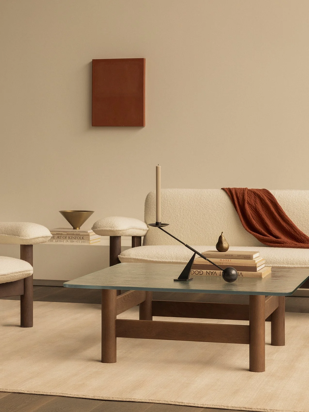 Scandinavian Mid-Century Wood & Glass Lounge Table with Tempered Glass Top for Living Room