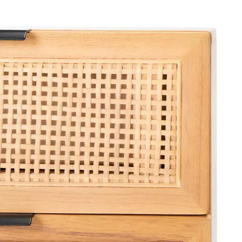 2-Drawer Rattan Nightstand with Splayed Legs, Mid-Century Coastal Bedroom Table