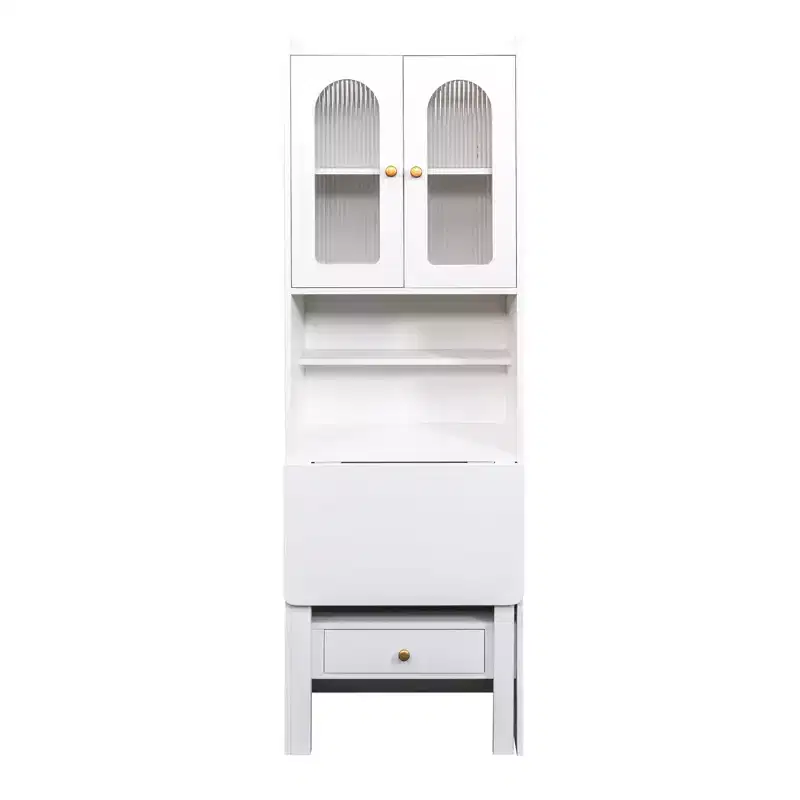 Fold-Out Convertible Desk Cabinet with Shelf and Drawer, Multi-Function Home Office Workstation