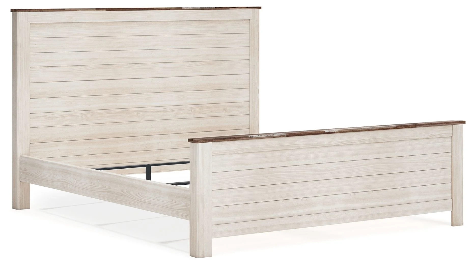 Panel Bed — Two-tone finish in replicated worn through paint with authentic touch and a replicated wood grained block pattern with