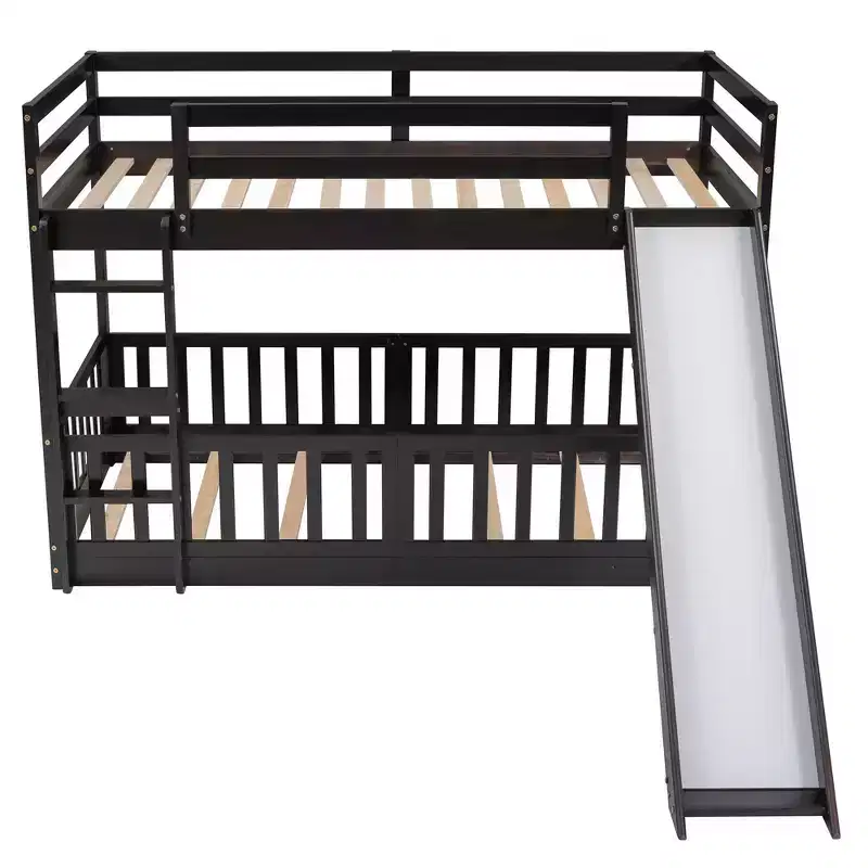 Twin Over Twin Bunk Bed with Slide and Ladder, White