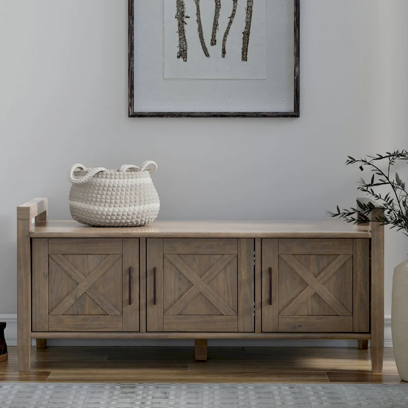 WYNDENHALL Cantina SOLID WOOD 44 inch Wide Transitional Entryway Storage Bench in Smoky Brown - 18 d x 44 w x 19.8 h