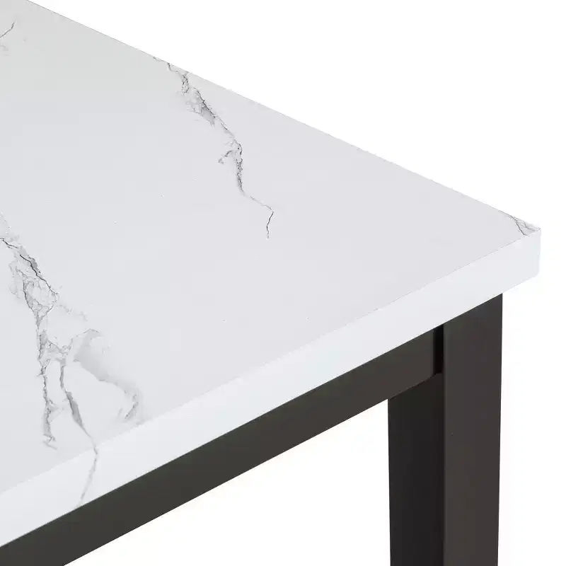 5-Piece Dining Table Set Dining Set with Faux Marble Dining Table, 4 Thicken Cushion Dining Chairs, Gray/White-ModernLuxe