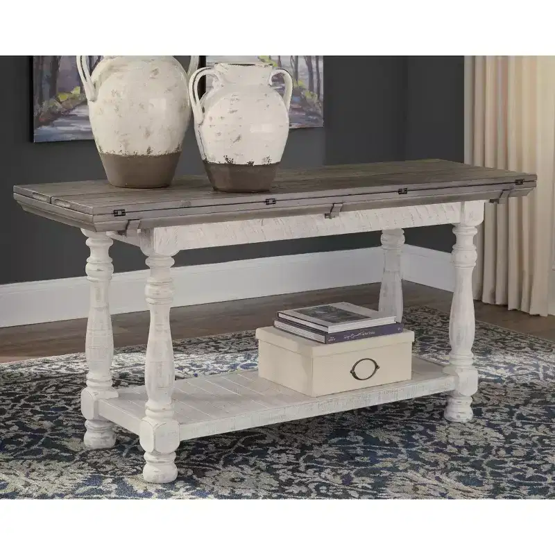 Havalance Flip Flop Sofa Table Gray/White - Signature Design by Ashley: Expandable, Vintage Style, Weathered Finish