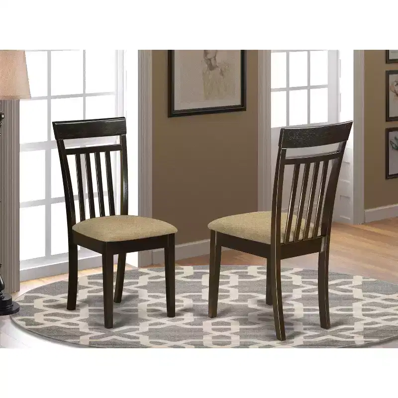 Asian Fusion Slat Back Chair with Wood Seat, 17 x 17.5 x 38.5, Cappuccino