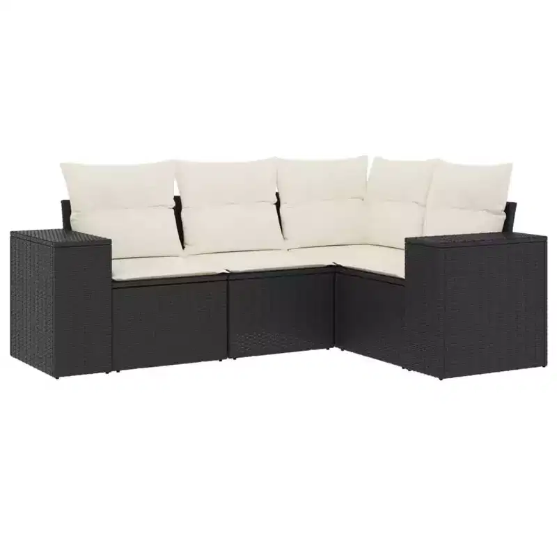 vidaXL Garden Sofa Set Black PE Rattan Medium Adjustable Feet