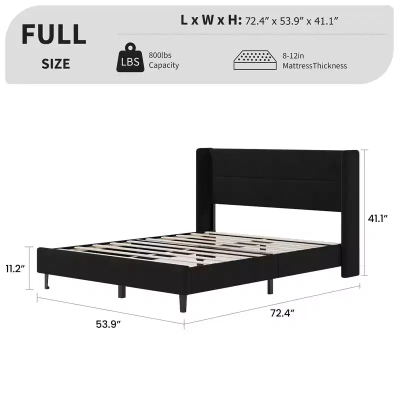 Coolmee Velvet Upholstered Platform Bed Frame with Tufted Wingback Headboard Sturdy Wood Slats No Box Spring Needed Easy Assembly