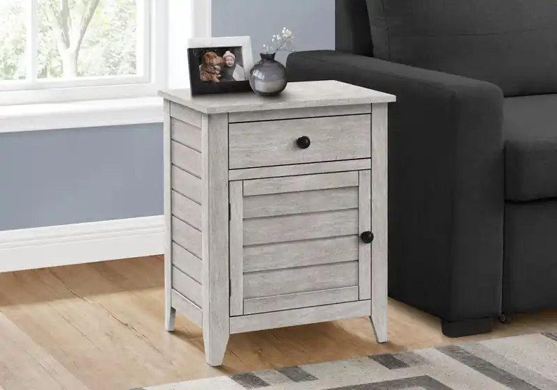 Accent Side End Table Nightstand Storage Drawer Bedroom Grey Veneer Transitional