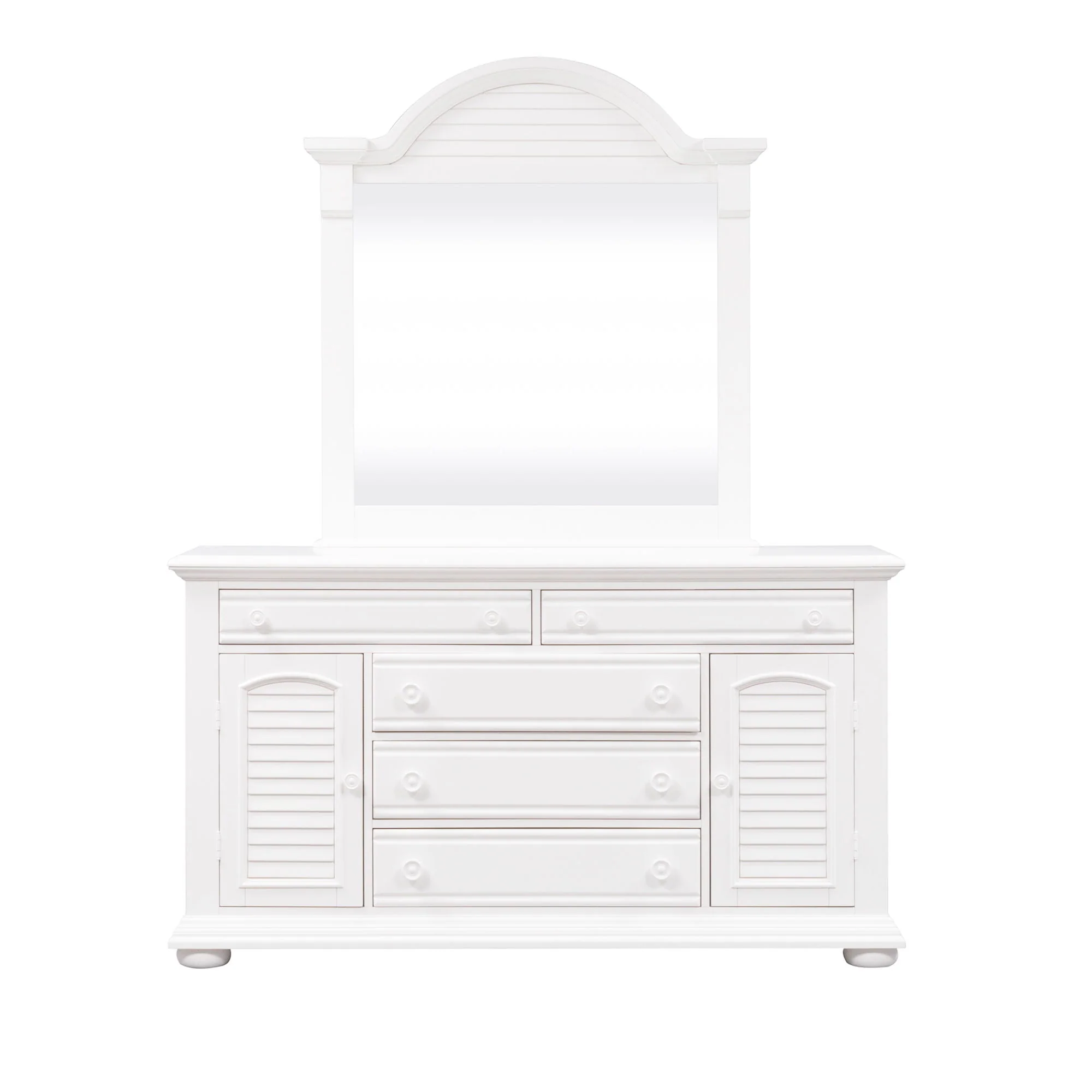 Dresser & Mirror - White — Summer house features the best of cottage with louvered panel accents in an Oyster White finish
