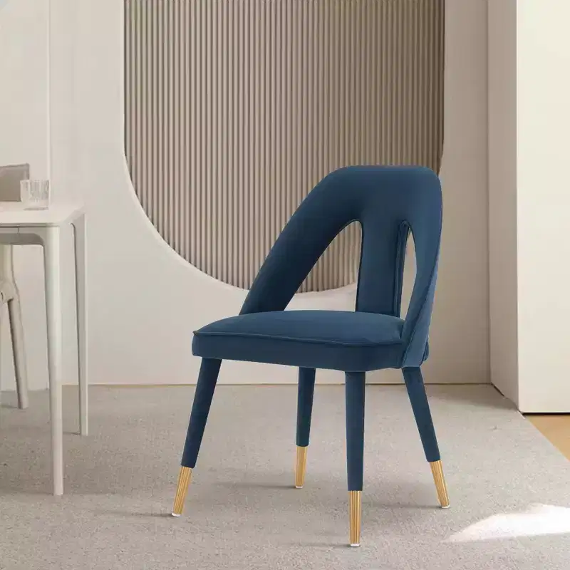 Modern Velvet Upholstered Dining Chair Midnight Blue, Elm Wood Frame, Gold Tips, No Assembly