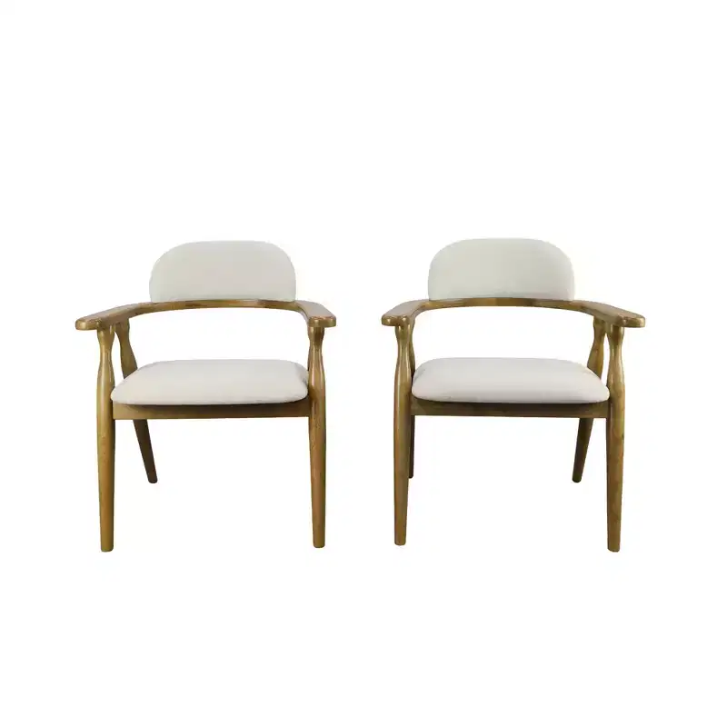 Farmhouse Rubberwood Upholstered Dining Chairs with Curved Backrest