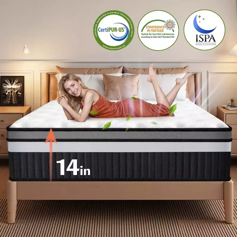 14 in King Size Mattress, Cooling Memory Foam Mattress for Comfort Sleep & Pressure Relief, Mattress in a Box, Medium Firm