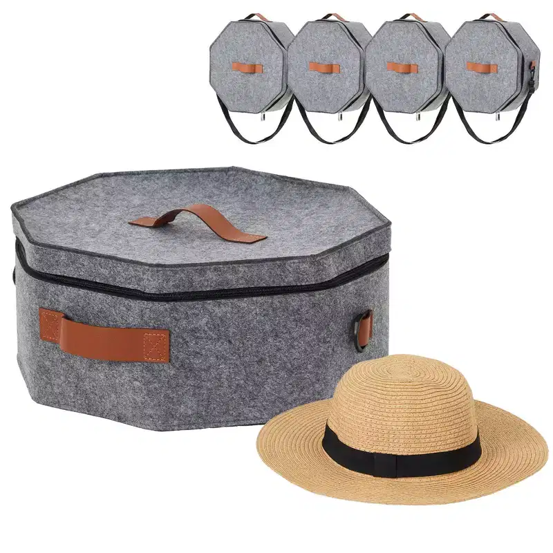 4-Pack Travel Hat Boxes with Strap, Organizer Holds 3-5 Caps, 17x7 In