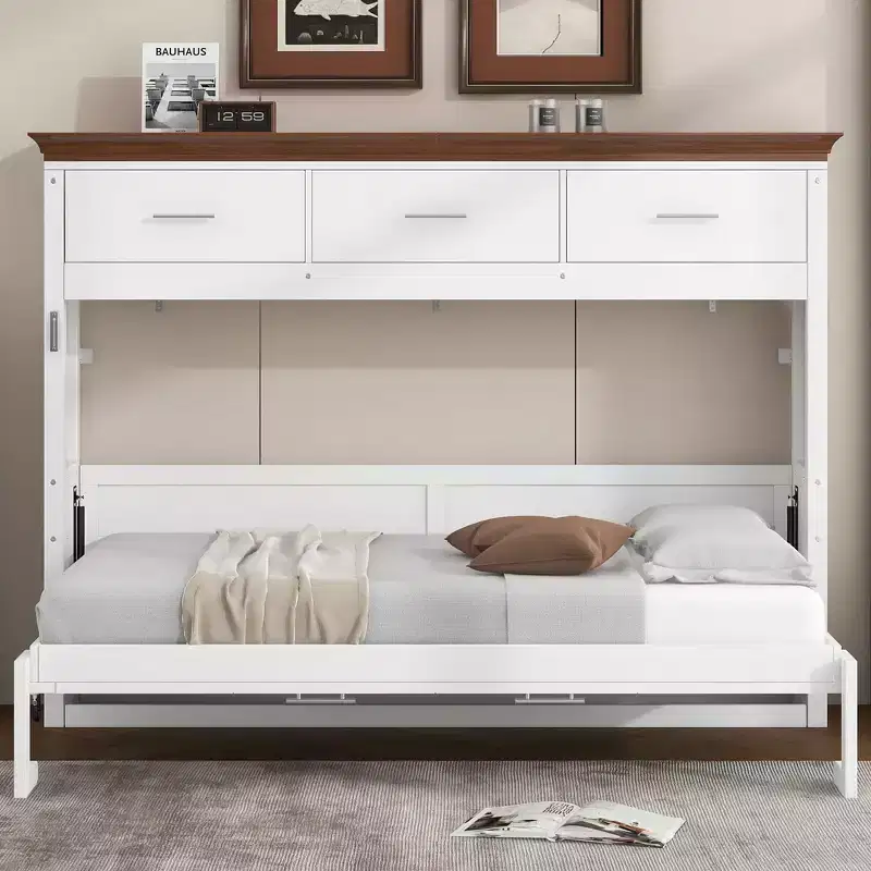 Merax Space-Saving Twin Size Murphy Bed with 3 Drawers White