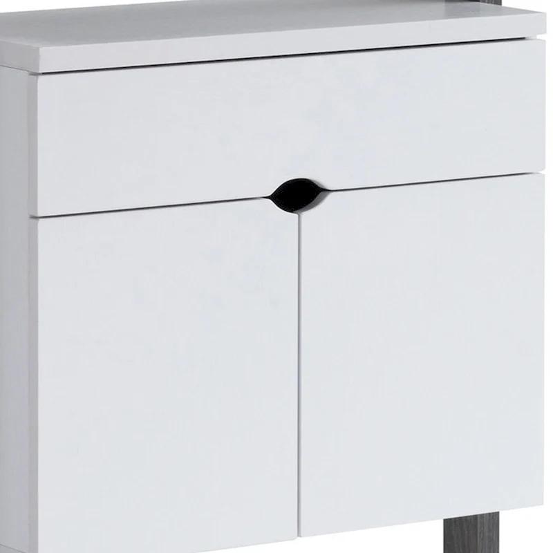 65 Inch Modern Display Cabinet with 4 Shelves and Drawer - Distressed Gray