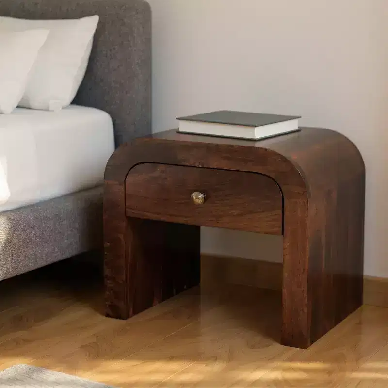 HomeRoots 16 Walnut Solid Wood One Drawer Nightstand