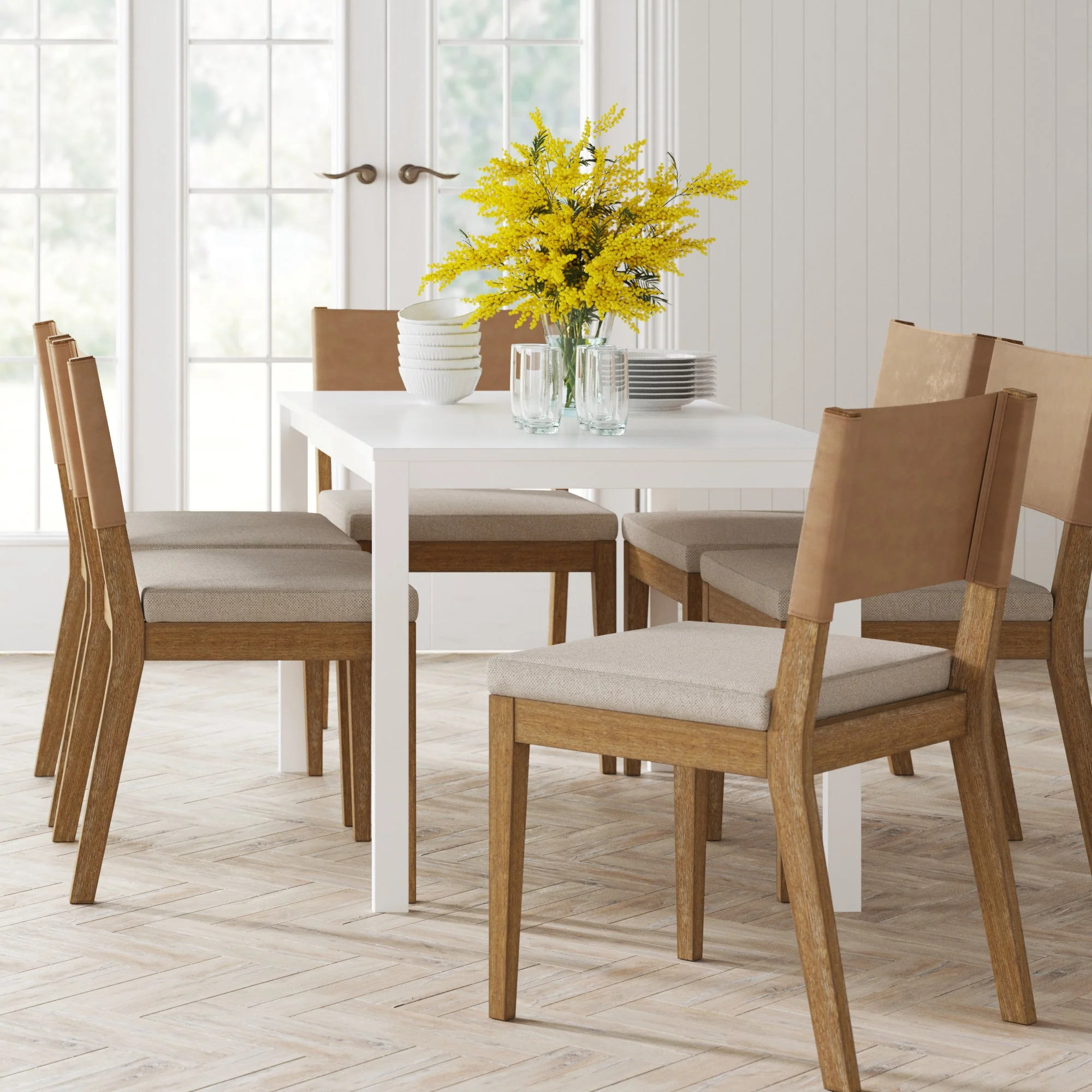 Wood & Faux Leather Dining Chairs Light Brown
