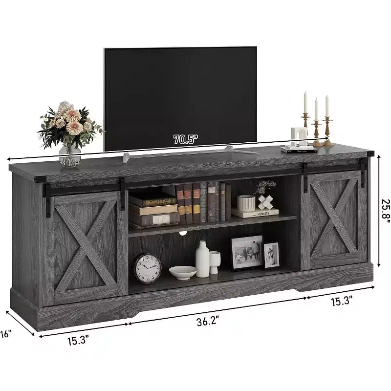 Acekool 70-Inch Farmhouse TV Stand with Cross Barn Doors, Entertainment Center for Living Room
