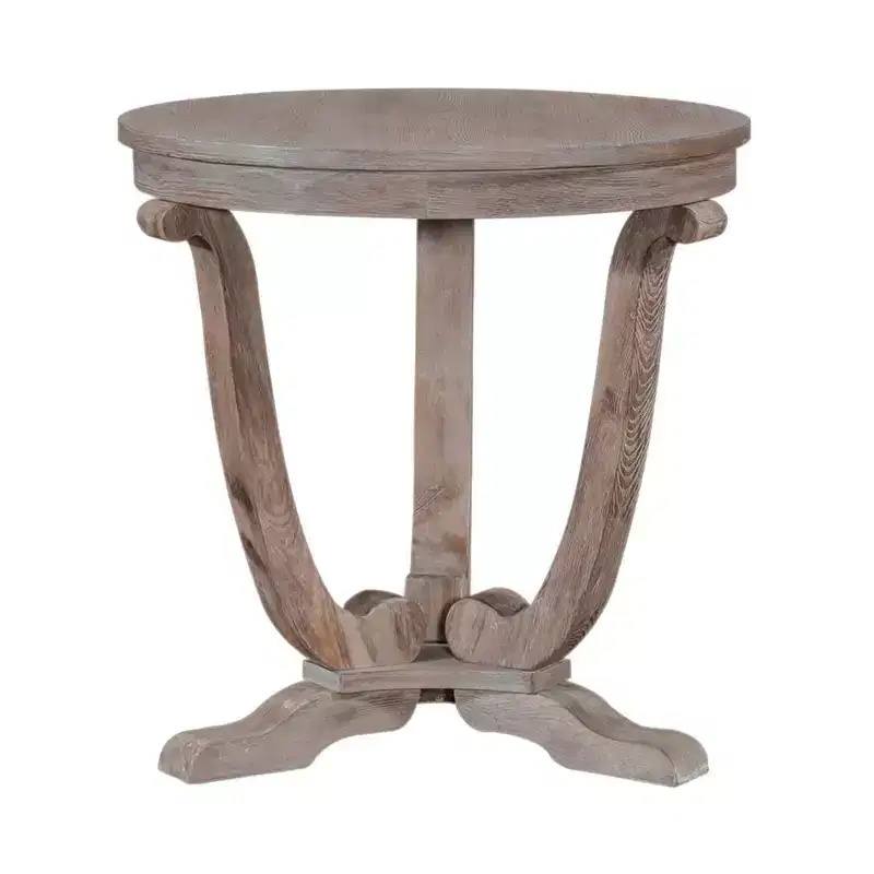 Distressed Hardwood End Table in Stone White Wash with Wirebrush Distressing