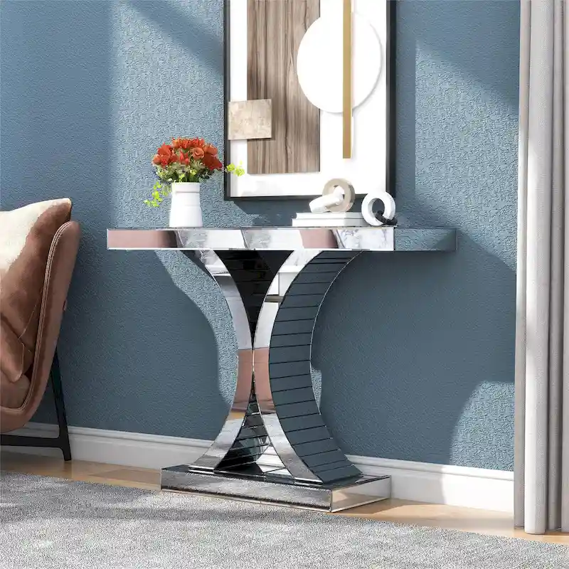 Mirrored Console Table with X-Cross Legs
