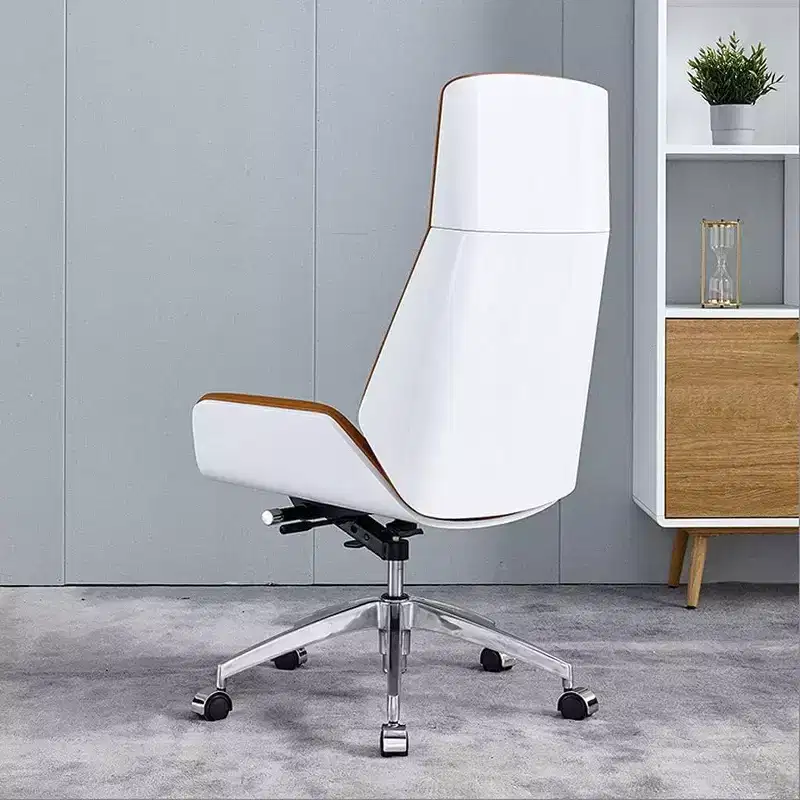 Tree City- High Back Executive Office Chair with Walnut Bent Wood Back and Faux Leather Seat  Swivel & Rolling Base