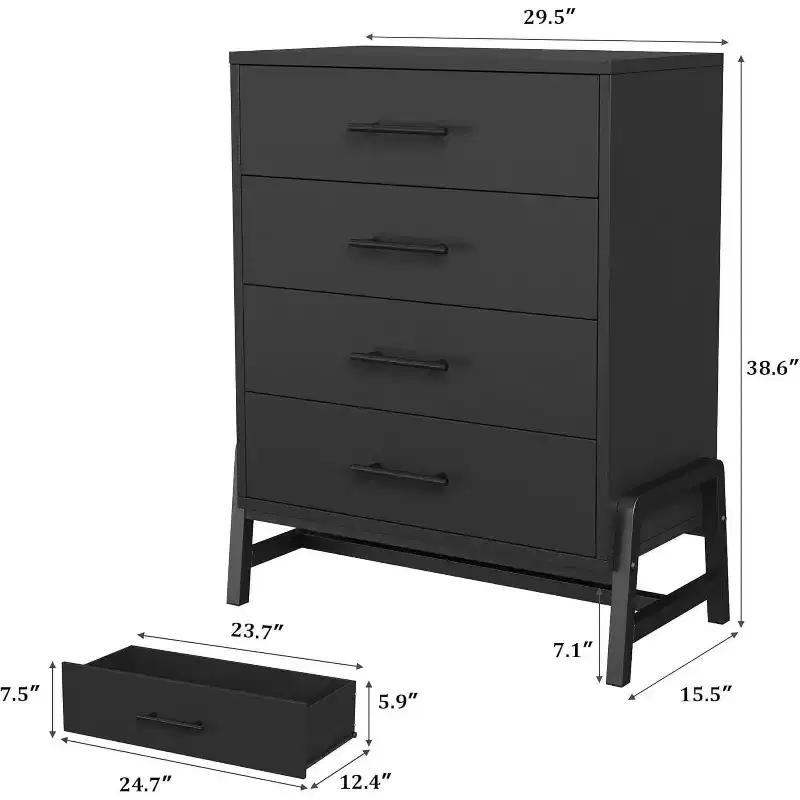 Acekool 4 Drawer Dresser Black, Modern Tall Storage Organizer, 29.5x15.5x38.6 Chest for Bedroom Living Room