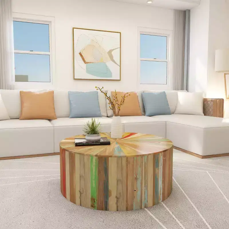 Brown Round Reclaimed Wood Coffee Table – Rustic, 1 Piece