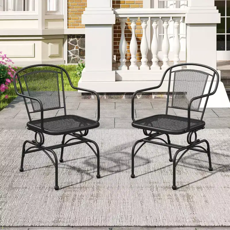 Costway Patio Rocking Chairs Set of 2 w/ Metal Mesh Backrest & Seat Armrests Gentle