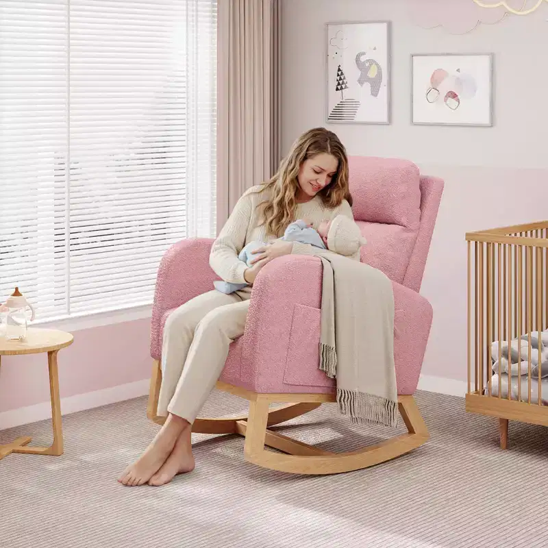 Modern Nursery Glider Rocking Chair with Side Pockets & Pillow – Ergonomic, 300 lb Capacity
