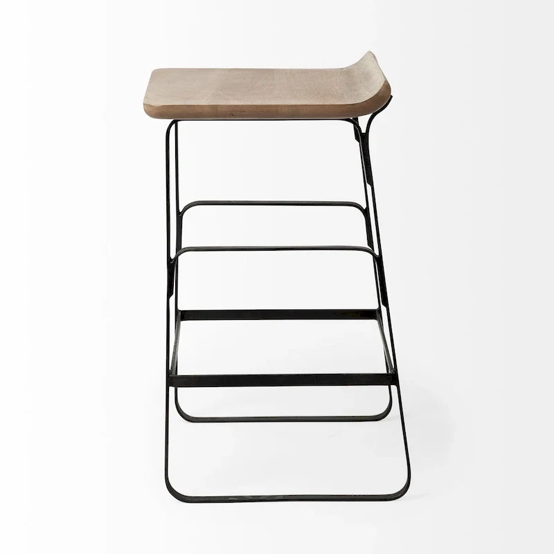 Conan Medium Brown Solid Wood Seat With Black Metal Frame Counter Stool - 15.0L x 16.0W x 25.0H