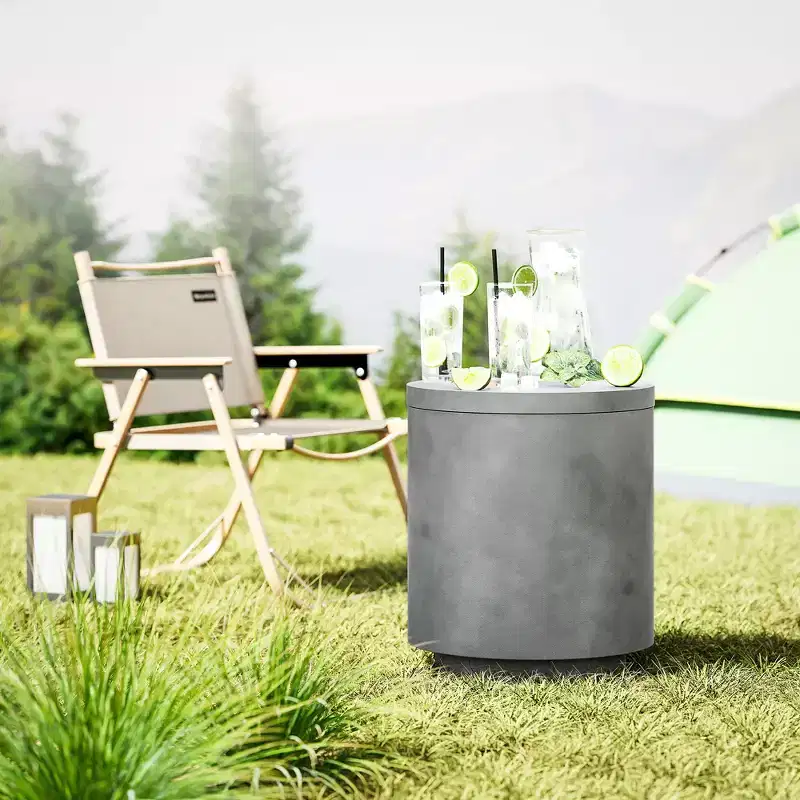 Outsunny 2.6 Gal Outdoor Side Table, 3-In-1 Concrete Cooler Bar Table with Storage, Removable Ice Bucket and Lid