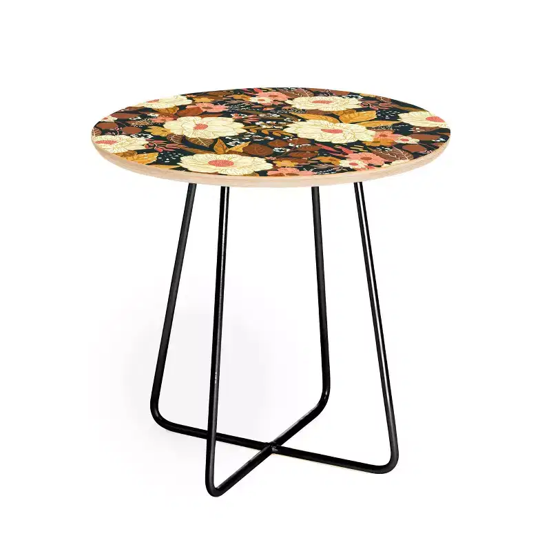 Avenie Boho Floral Autumn Side Round Table - Deny Designs