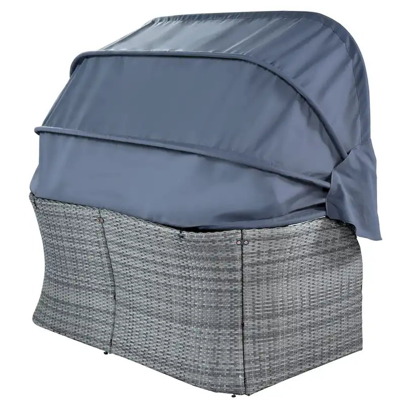 Modular Daybed Sunbed Patio Canopy Bed Wicker Conversation Set