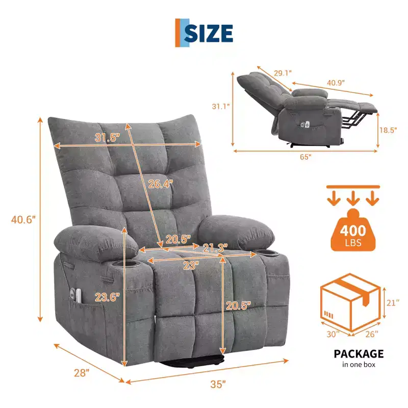 Power Lift Recliner Chair, Electric Massage & Heat Recliner with 45 Assist Stand, with Soft Padded Upholstery, Side Pocket & Cup Holders