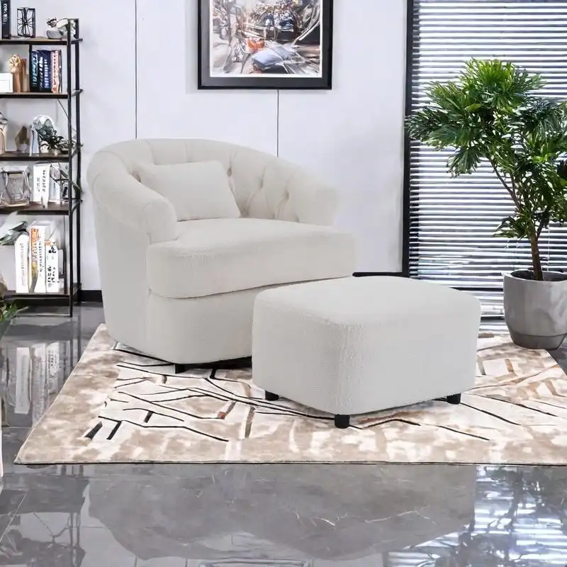 Velvet Swivel Chair with Ottoman, 360 Rotation & 300lb Capacity