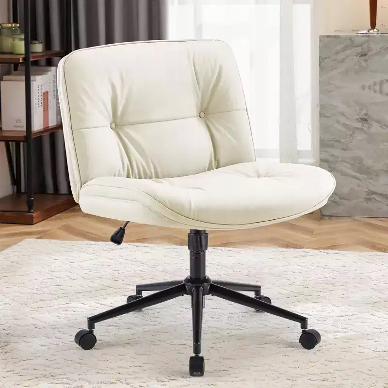 PU Leather Swivel Criss Cross Chair on Wheels,Office Chair with Adjustable Height and Lumbar Support,Armless Gaming Chair for Office