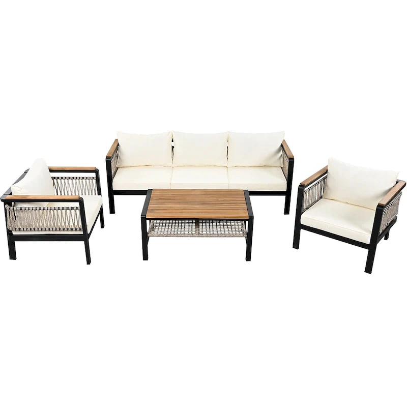 4-Pieces Patio Seating Group with Cushions & 1 Coffee Table