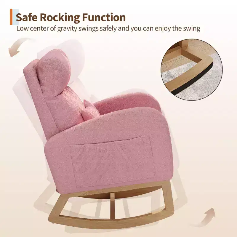 Modern Nursery Glider Rocking Chair with Side Pockets & Pillow – Ergonomic, 300 lb Capacity