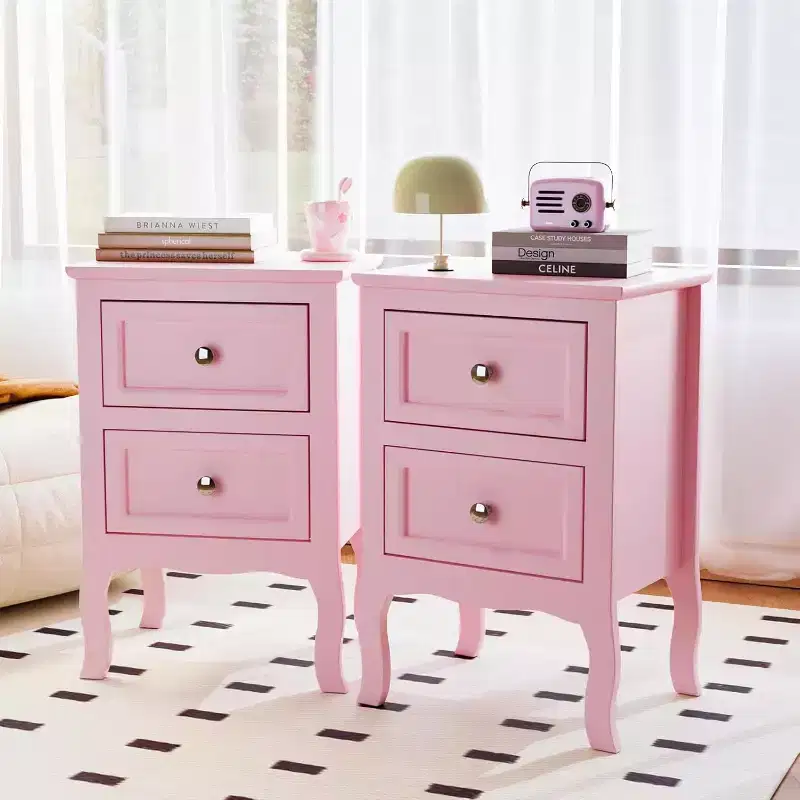 Bonnlo Nightstand Set of 2, Nightstands with 2 Drawers, Bed Side Table/Night Stand, Pink Nightstand
