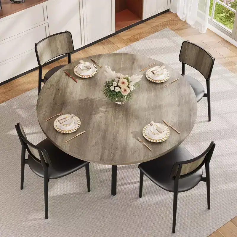 47'' Round Dining Table for 4-6 People, Farmhouse Kitchen Dining Table, Round Dinner Table with Storage Shelf for Kitchen, Living Room (Table Only)