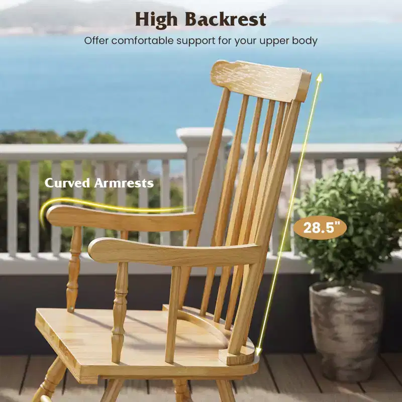 Costway Set of 2 Wood Rocking Chair Glossy Finish White\ Coffe