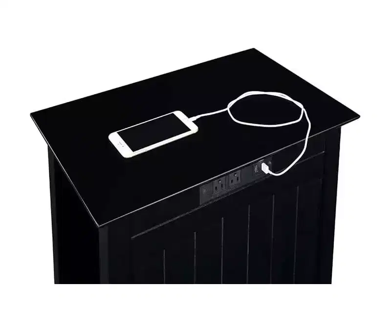 Rectangle Wood End Table with Built-In Charging Station, 2 Outlets & 2 USB Ports, Black
