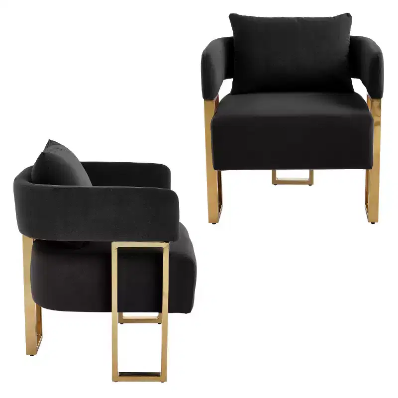 Set of 2 Modern Upholstered Accent Chairs with Gold Square Metal Legs & Foam Cushion, 26