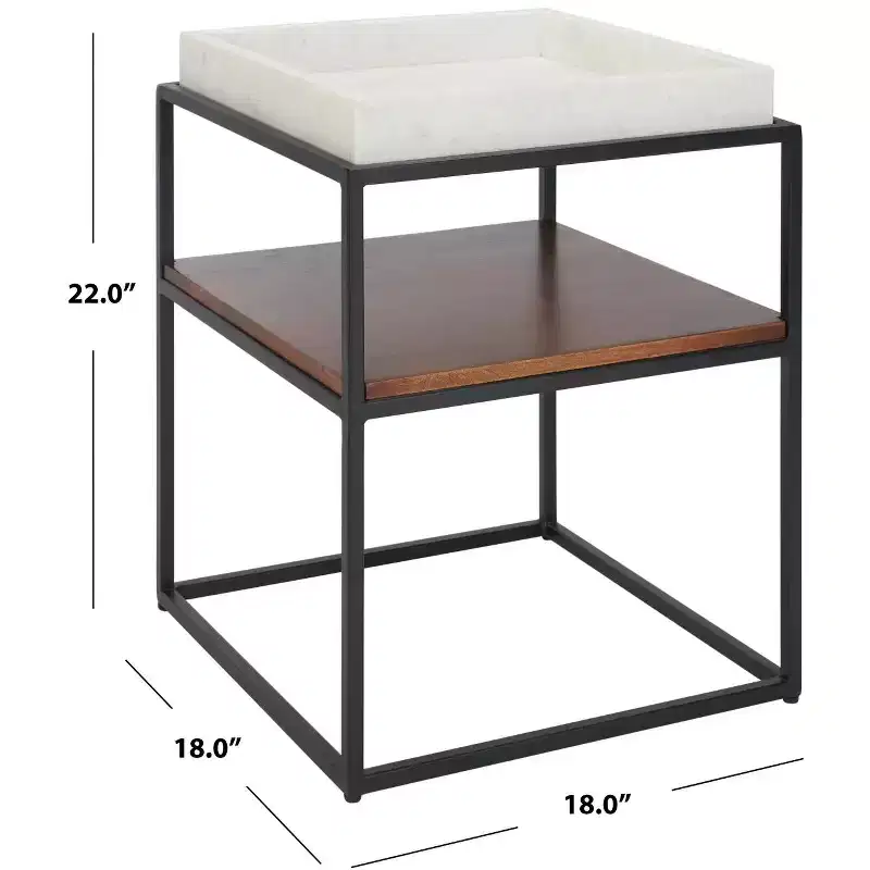 Kya 2 Tier Accent Table - ACC3709A - White/Walnut - Safavieh