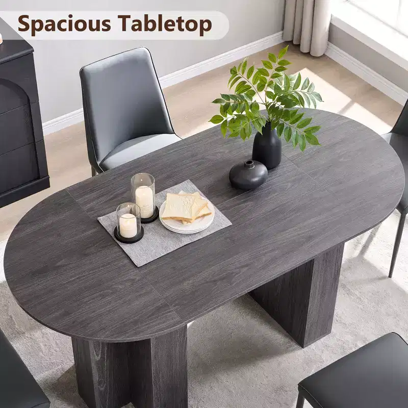 63 Oval Dining Table for 6-8, Modern T-Base, Scratch-Resistant Wood Grain Surface for Dining Room, Kitchen & Living Room