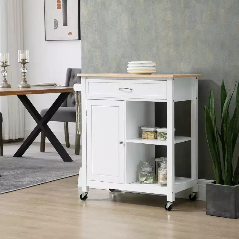 Okak Rolling Kitchen Island with Storage, Kitchen Cart with Wooden Tabletop, Kitchen Island Table for Dining Room, Kitchen, Living Room